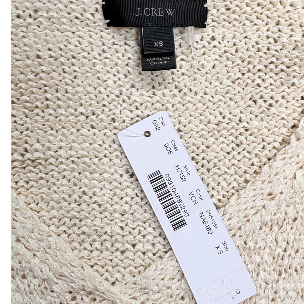 J.Crew Womens NWT V-Neck Textured Cotton Blend Sweater Cream XS H7152 NEW - Picture 7 of 7